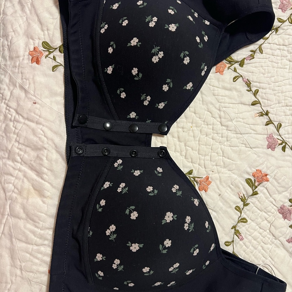 Floral Black Bra